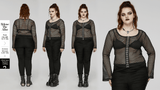 Women's Black Mesh Zipper Top with Long Sleeves