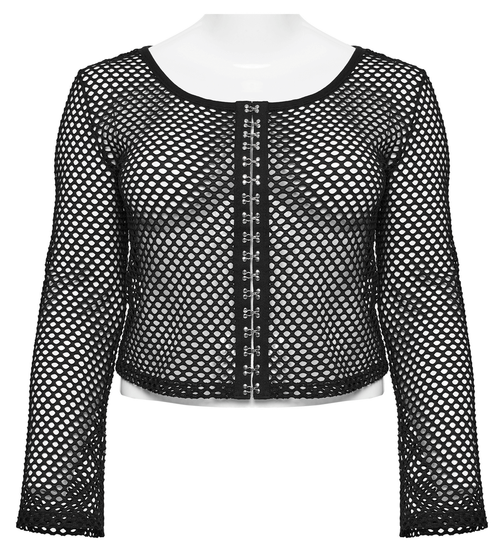 Women's Black Mesh Zipper Top with Long Sleeves