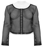 Women's Black Mesh Zipper Top with Long Sleeves