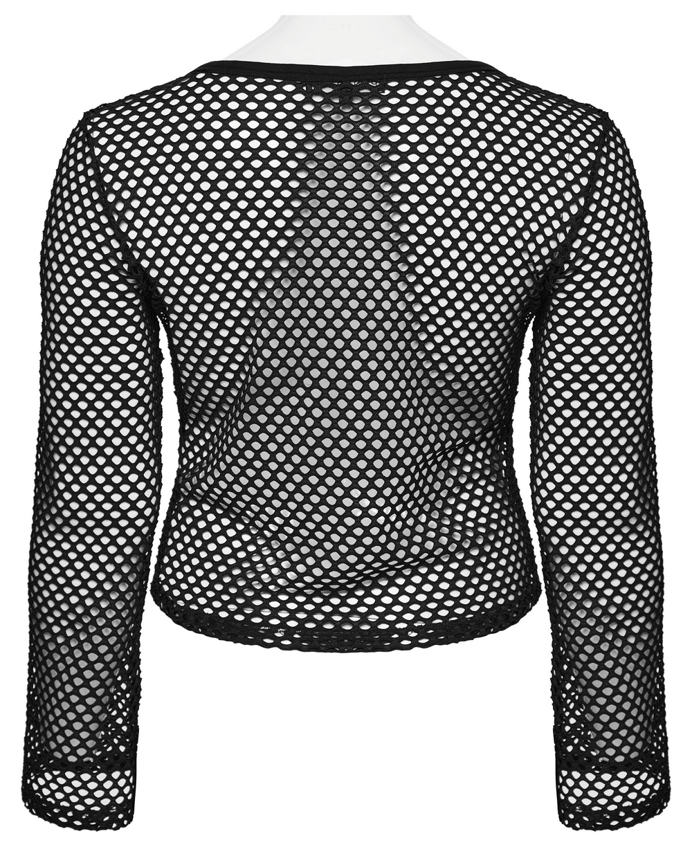 Women's Black Mesh Zipper Top with Long Sleeves