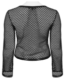 Women's Black Mesh Zipper Top with Long Sleeves