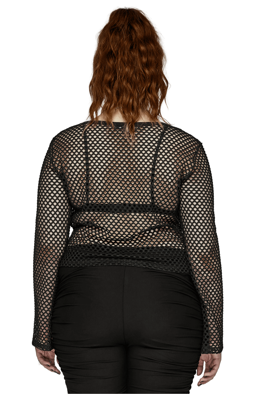 Women's Black Mesh Zipper Top with Long Sleeves