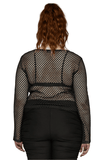 Women's Black Mesh Zipper Top with Long Sleeves