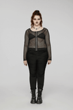 Women's Black Mesh Zipper Top with Long Sleeves