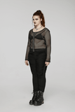 Women's Black Mesh Zipper Top with Long Sleeves