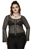 Women's Black Mesh Zipper Top with Long Sleeves