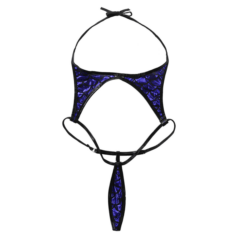 Women's Erotic Mermaid Swimsuit with Fish Scale Pattern / Shiny Metallic Micro Sling Monokini - EVE's SECRETS