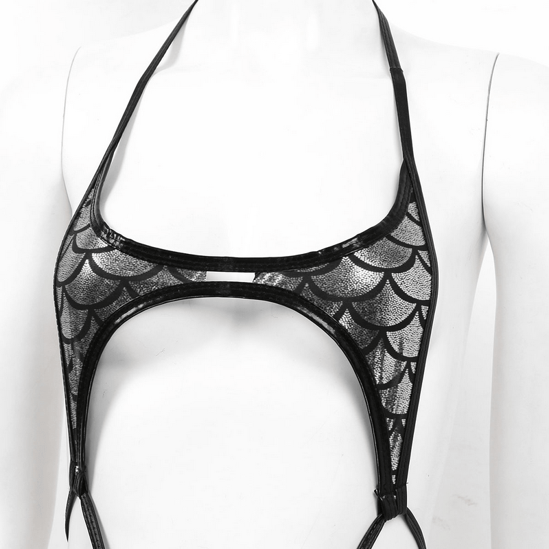 Women's Erotic Mermaid Swimsuit with Fish Scale Pattern / Shiny Metallic Micro Sling Monokini - EVE's SECRETS