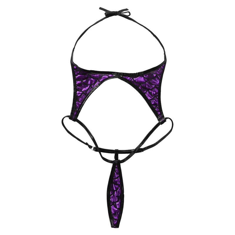 Women's Erotic Mermaid Swimsuit with Fish Scale Pattern / Shiny Metallic Micro Sling Monokini - EVE's SECRETS