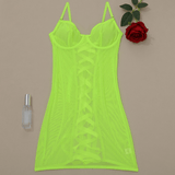 Women's Erotic Transparent Deep Neck Dress / Sexy Lace-up Backless Female Outfits - EVE's SECRETS