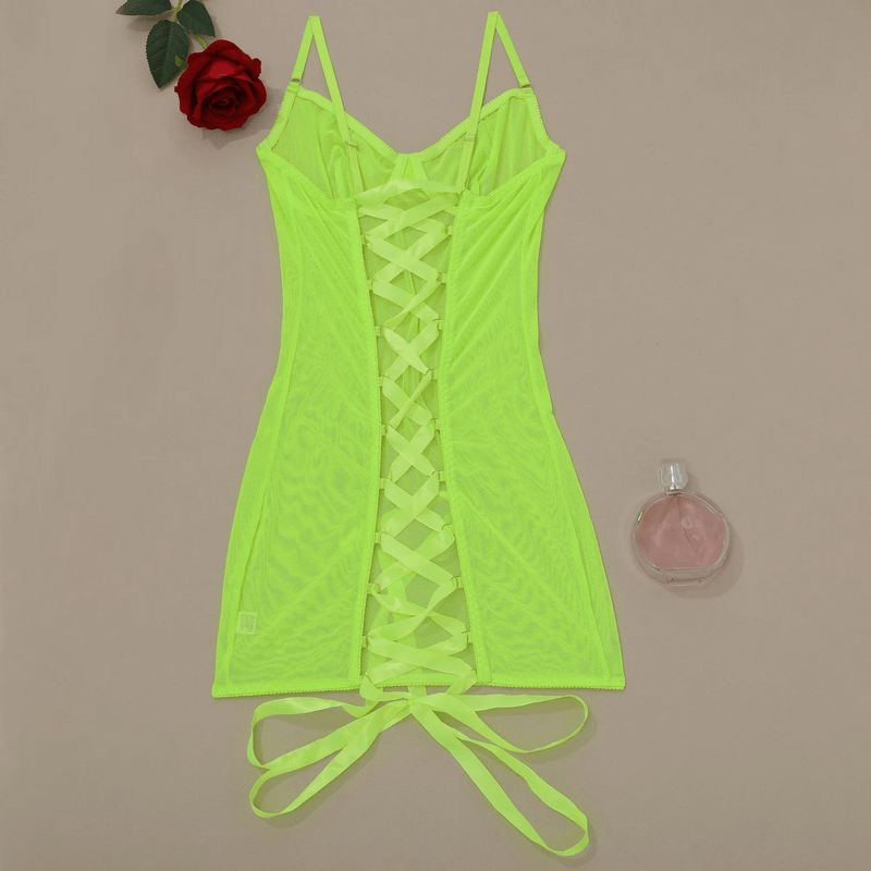 Women's Erotic Transparent Deep Neck Dress / Sexy Lace-up Backless Female Outfits - EVE's SECRETS