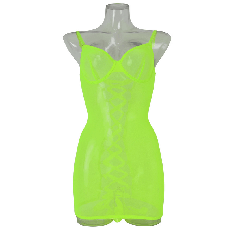 Women's Erotic Transparent Deep Neck Dress / Sexy Lace-up Backless Female Outfits - EVE's SECRETS