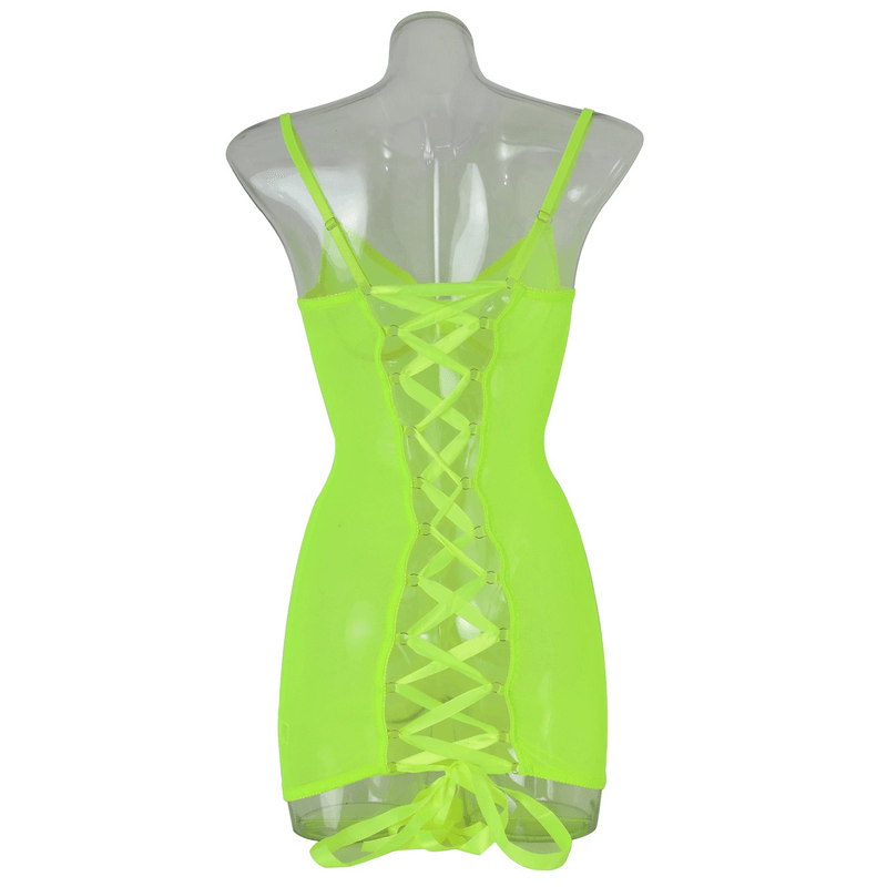 Women's Erotic Transparent Deep Neck Dress / Sexy Lace-up Backless Female Outfits - EVE's SECRETS