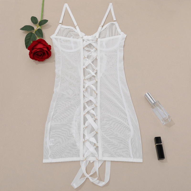 Women's Erotic Transparent Deep Neck Dress / Sexy Lace-up Backless Female Outfits - EVE's SECRETS