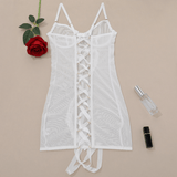 Women's Erotic Transparent Deep Neck Dress / Sexy Lace-up Backless Female Outfits - EVE's SECRETS