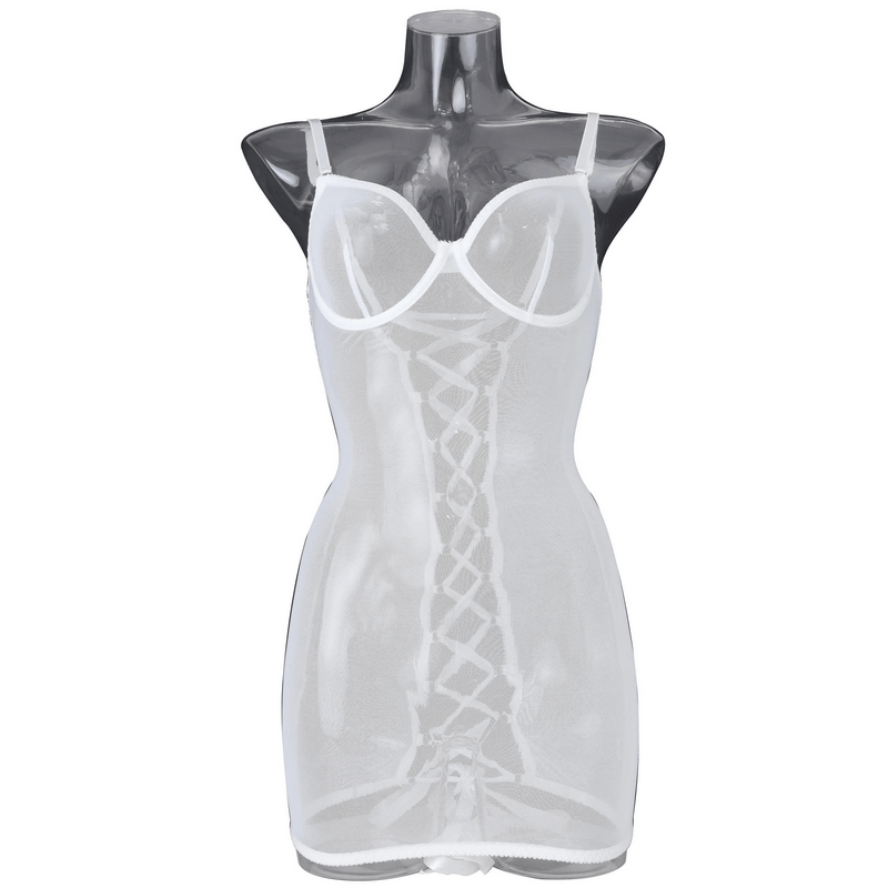 Women's Erotic Transparent Deep Neck Dress / Sexy Lace-up Backless Female Outfits - EVE's SECRETS