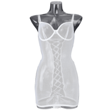 Women's Erotic Transparent Deep Neck Dress / Sexy Lace-up Backless Female Outfits - EVE's SECRETS