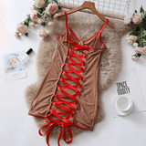 Women's Erotic Transparent Deep Neck Dress / Sexy Lace-up Backless Female Outfits - EVE's SECRETS