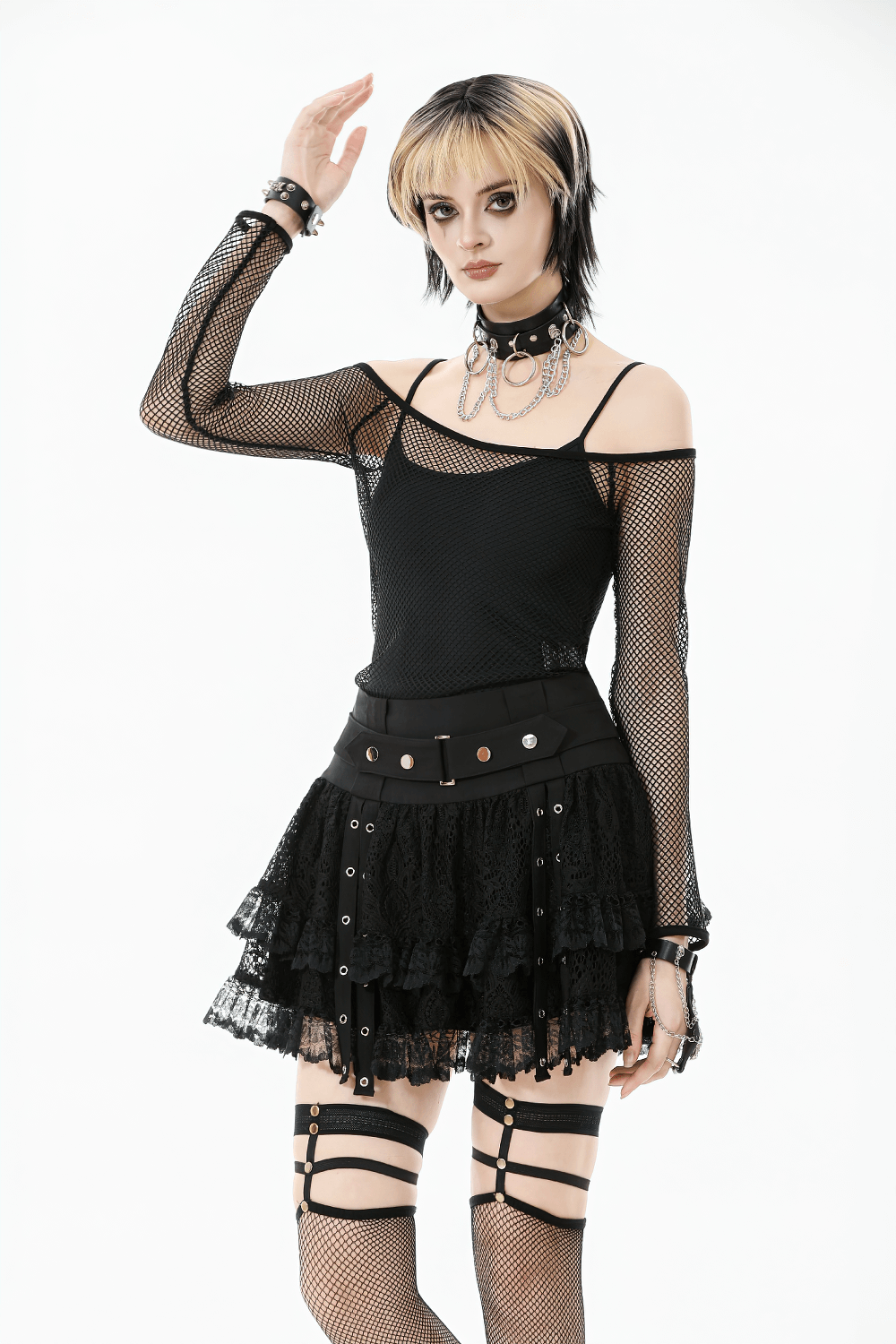 Women's Gothic Off-Shoulder Long Sleeve Mesh Top