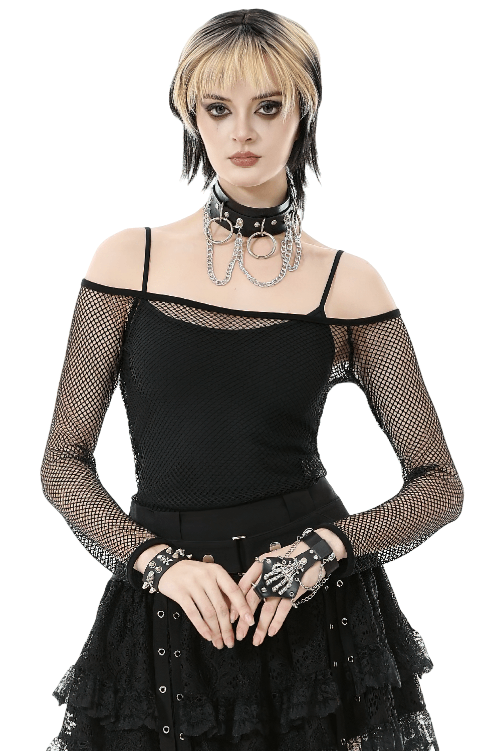 Women's Gothic Off-Shoulder Long Sleeve Mesh Top
