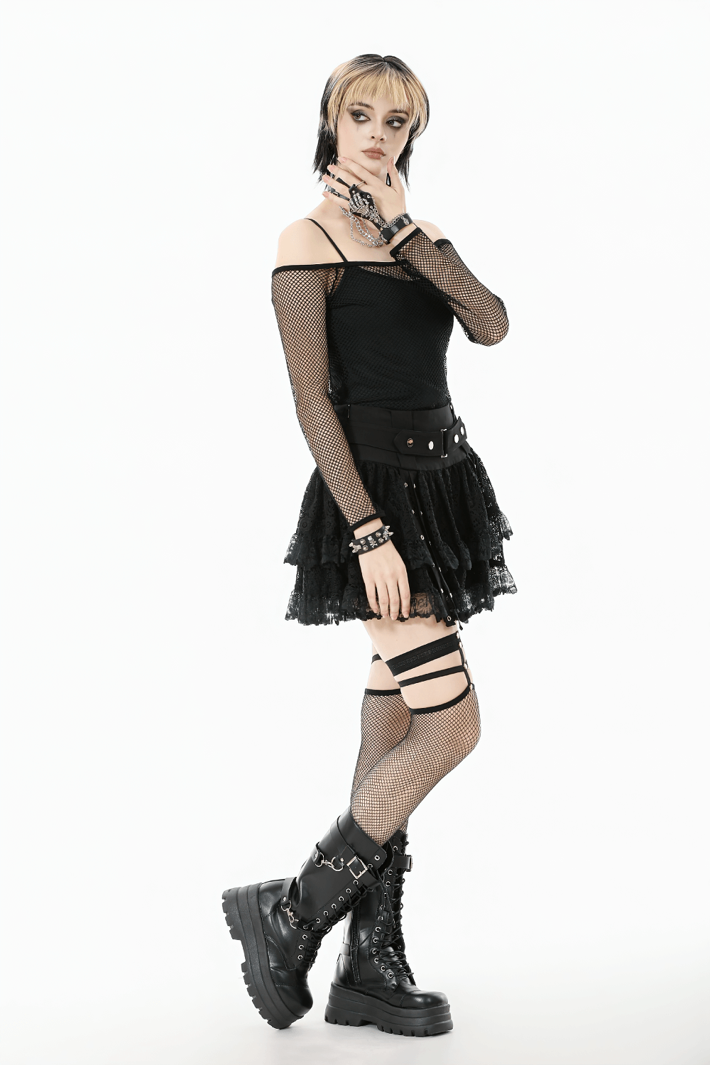 Women's Gothic Off-Shoulder Long Sleeve Mesh Top