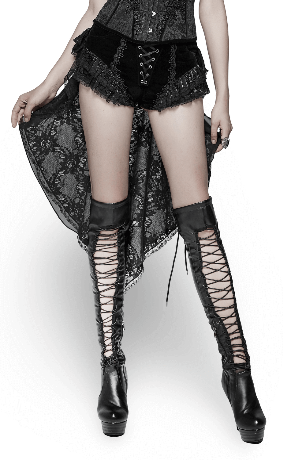 Women's Gothic Swallow Tail Shorts with Delicate Lace Trim