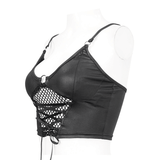Women's Grunge Crop Top with Lace-up And Net Front
