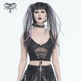 Women's Grunge Crop Top with Lace-up And Net Front