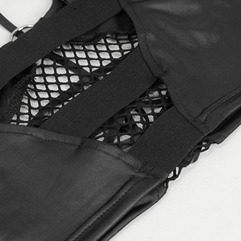 Women's Grunge Crop Top with Lace-up And Net Front