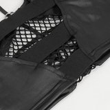 Women's Grunge Crop Top with Lace-up And Net Front