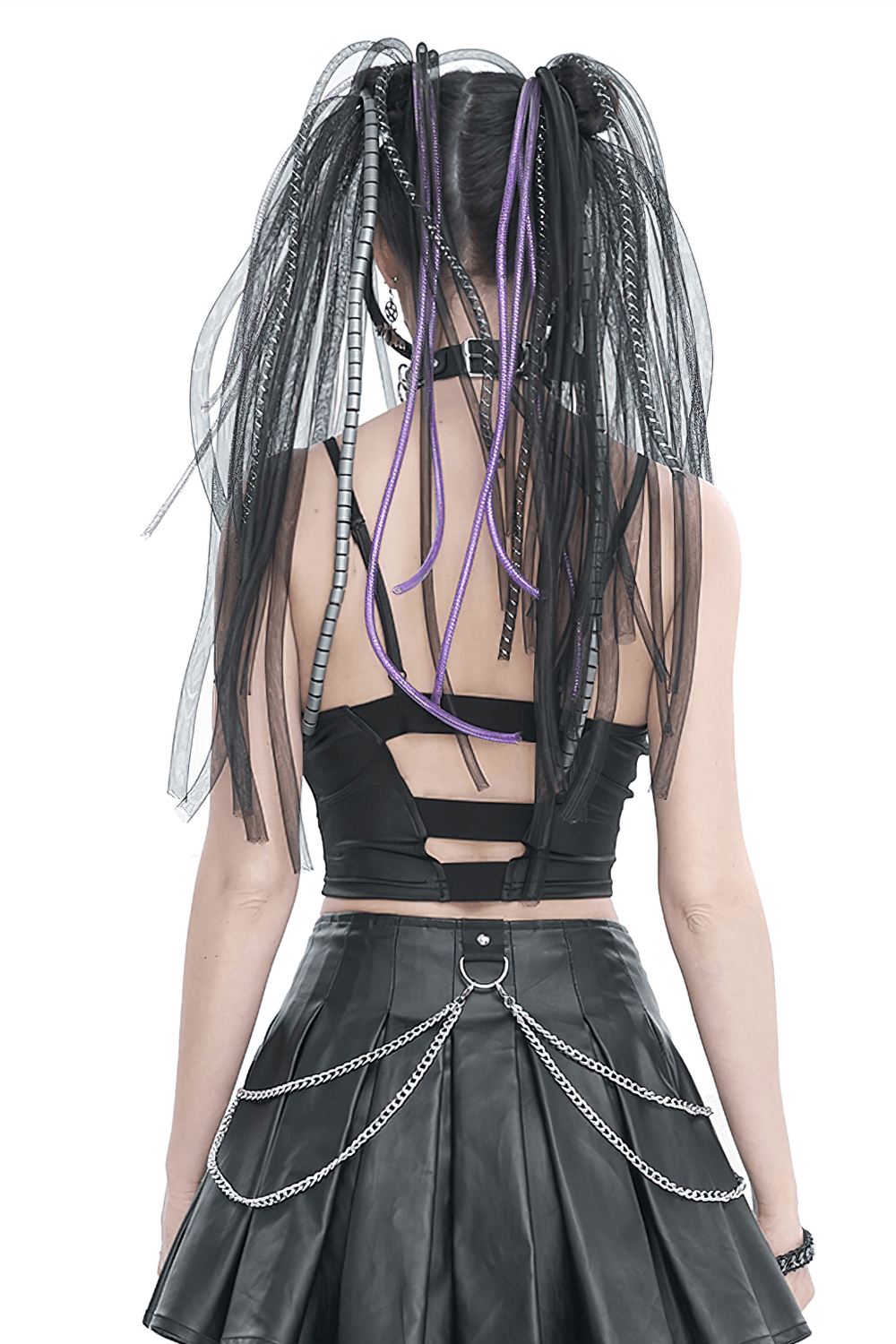Women's Grunge Crop Top with Lace-up And Net Front