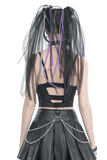 Women's Grunge Crop Top with Lace-up And Net Front