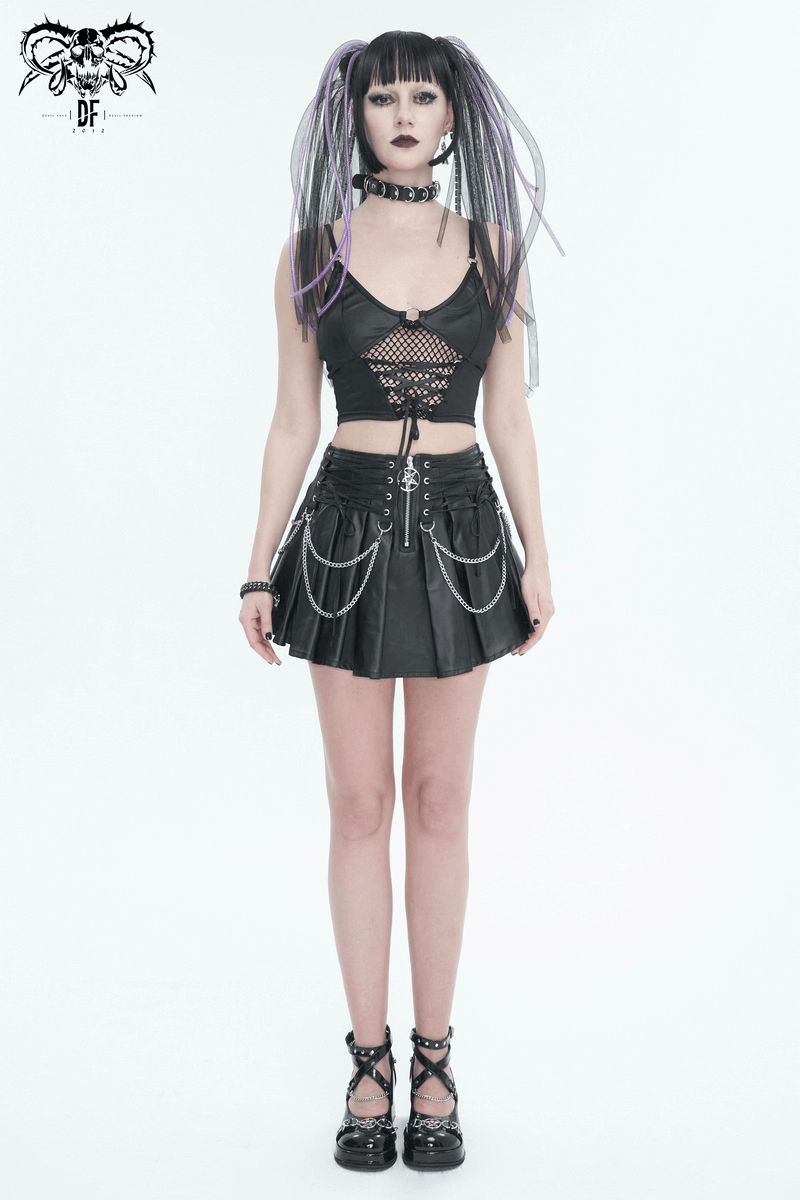 Women's Grunge Crop Top with Lace-up And Net Front