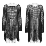 Women's Hollow Out Knit Sweater with Tassel Details