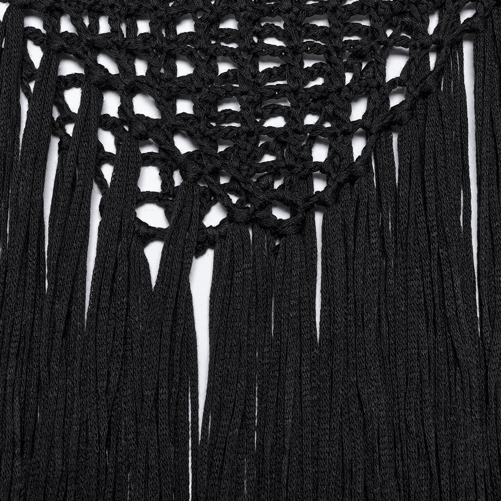 Women's Hollow Out Knit Sweater with Tassel Details