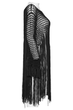 Women's Hollow Out Knit Sweater with Tassel Details