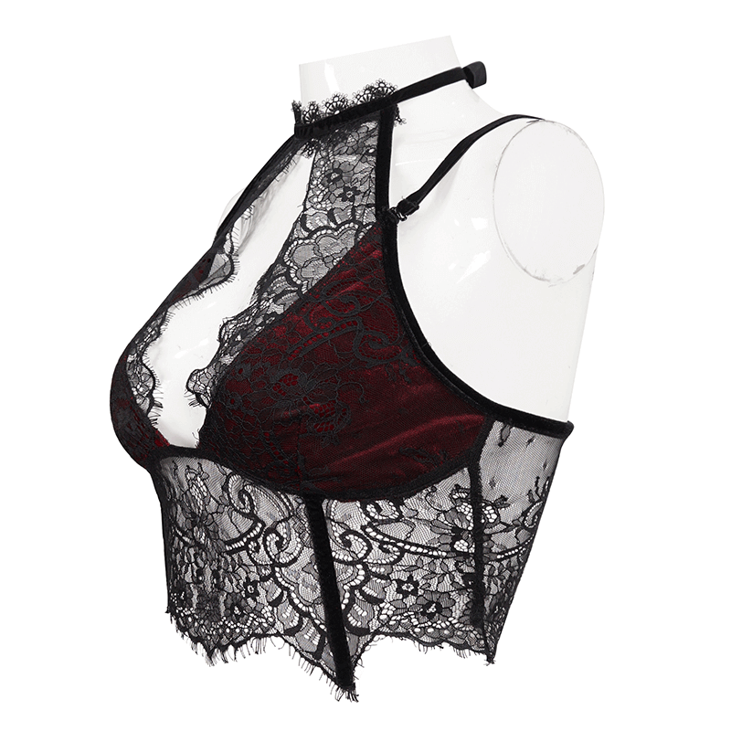 Women's Lace Velvet Bra: Sexy Red and Black Lingerie