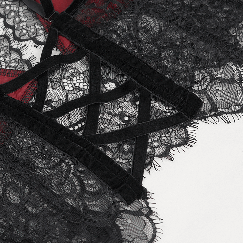 Women's Lace Velvet Bra: Sexy Red and Black Lingerie