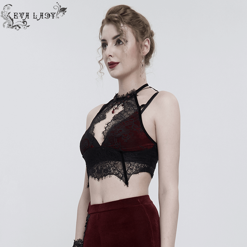 Women's Lace Velvet Bra: Sexy Red and Black Lingerie