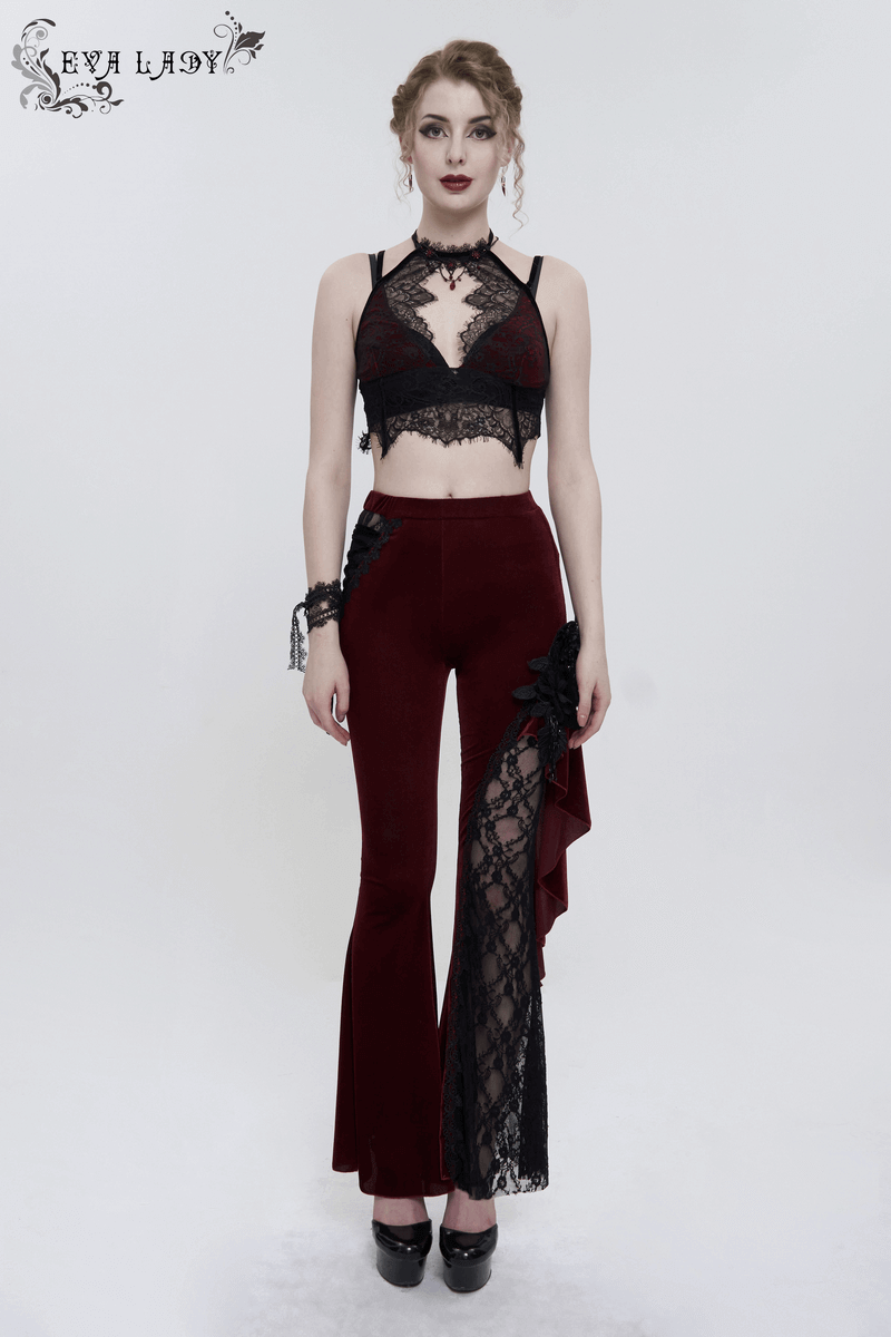 Women's Lace Velvet Bra: Sexy Red and Black Lingerie