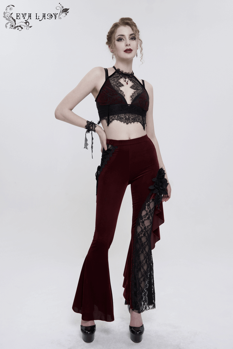 Women's Lace Velvet Bra: Sexy Red and Black Lingerie