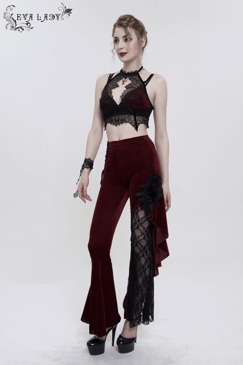 Women's Lace Velvet Bra: Sexy Red and Black Lingerie