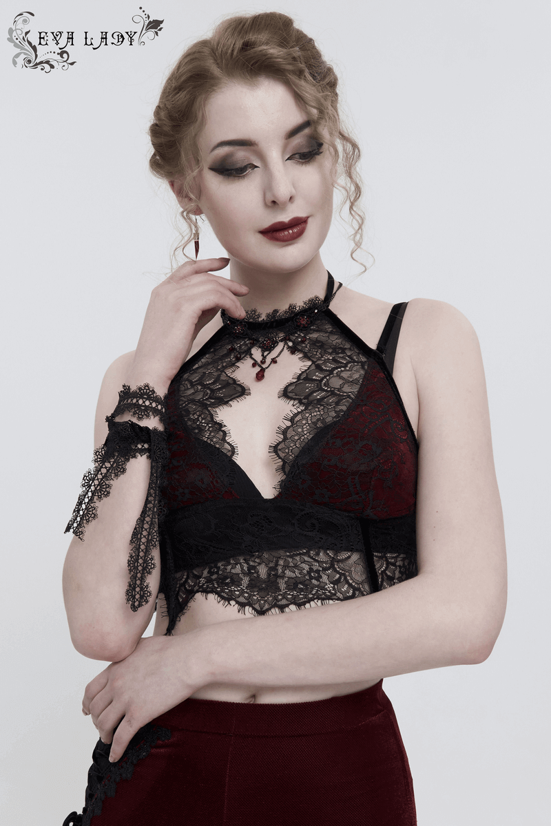 Women's Lace Velvet Bra: Sexy Red and Black Lingerie