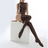 Women's Sleeveless Nylon Bodysuit with Thigh-High Stockings / Sexy Glossy Outfits for Women - EVE's SECRETS