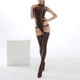 Women's Sleeveless Nylon Bodysuit with Thigh-High Stockings / Sexy Glossy Outfits for Women - EVE's SECRETS