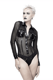 Women's Mesh Bodysuit / Black Long Sleeve Jumpsuit