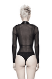 Women's Mesh Bodysuit / Black Long Sleeve Jumpsuit