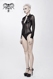 Women's Mesh Bodysuit / Black Long Sleeve Jumpsuit
