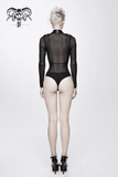 Women's Mesh Bodysuit / Black Long Sleeve Jumpsuit
