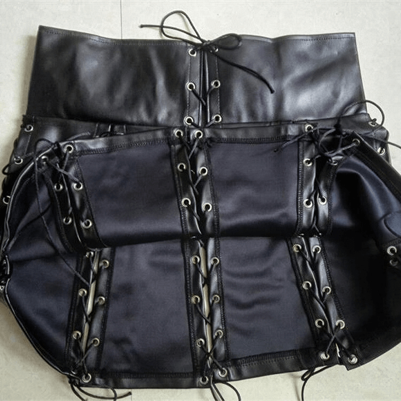 Women's PU Leather Lace-up Mini Skirt / Hollow Out Gothic Style Skirt / Female Sexy Outfits - EVE's SECRETS